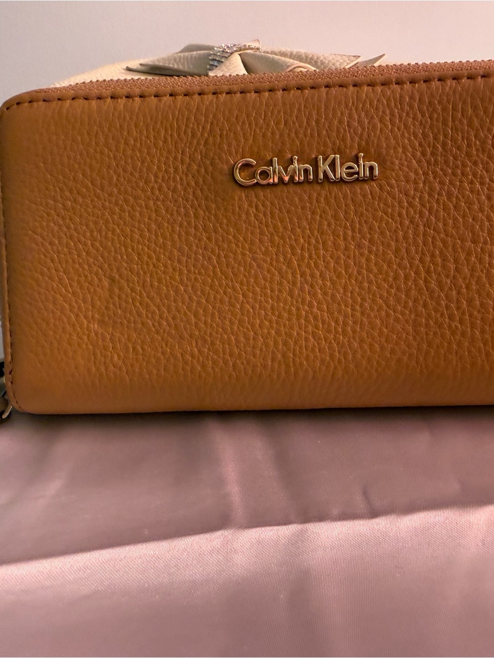 Calvin Klein Camel Pebble Leather Zip-Around Wallet